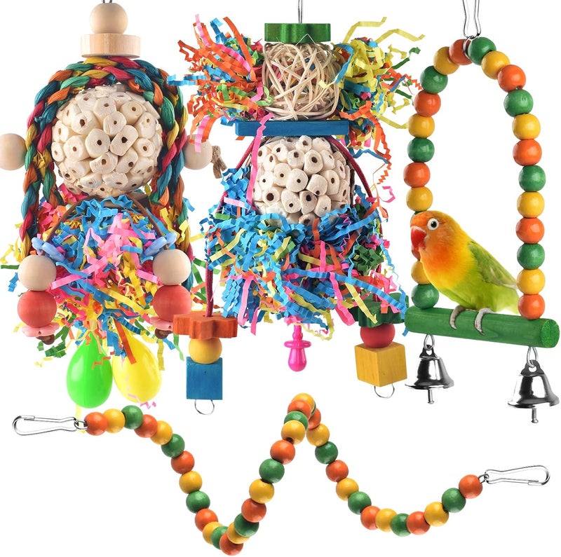 Bissap Conure Toys, 4 PCS Parrot Foraging Shredder Hanging Toys Sola Balls with Sand Hammer Perch Swing Climbing for Small Parrots Parakeets Conures Cockatiels Love Birds Cage Toy - Image 1